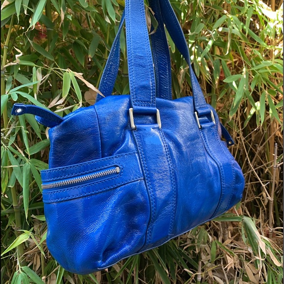 MICHAEL KORS blue patent leather satchel bag purse tote - Picture 12 of 15